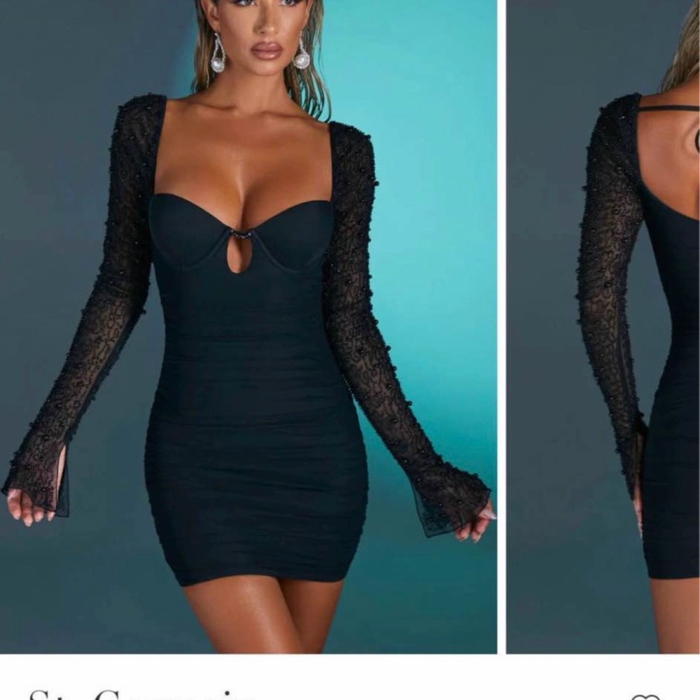 Oh Polly Black Textured Long Sleeve Dress
